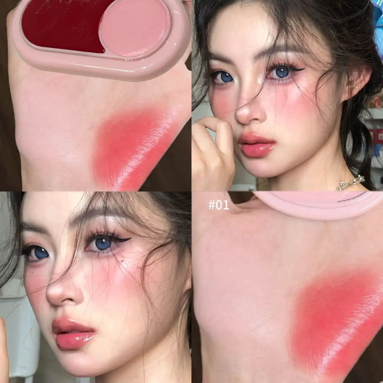 Water Light Peach Cream Blush Two-tone Face Brightening Orange Pink Blusher Plate Makeup Lasting Moisturizing Cheek Tint Rouge