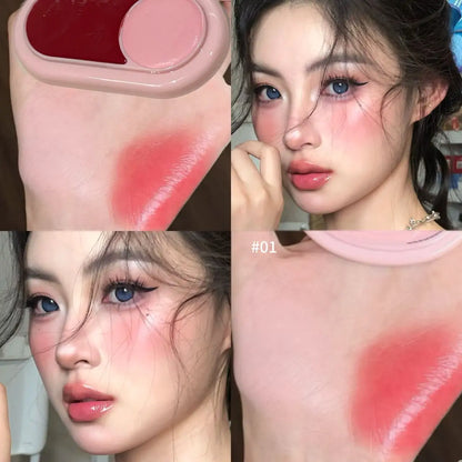 Water Light Peach Cream Blush Two-tone Face Brightening Orange Pink Blusher Plate Makeup Lasting Moisturizing Cheek Tint Rouge