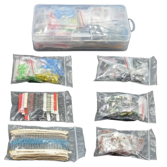 Electronic Component Kit 7 Kind Metal Film Resistor Assortment Led Diodes Electrolytic Capacitor Ceramic Set Transistor Pack DIY
