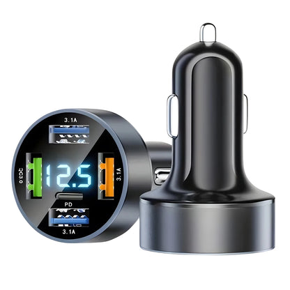 100W Super Fast 4-Port Car Charger for Mobile Phone High-Speed Vehicle Charging Station with Multiple Devices Charging Capacity