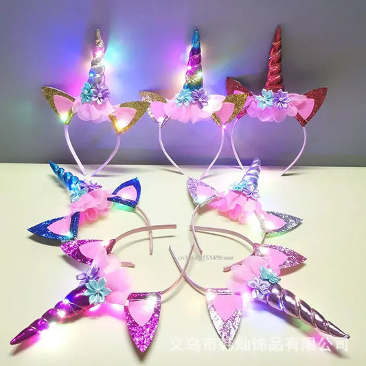Led Unicorn Headband for Birthday Unicorn Theme Party Supplies Girls Birthday Party Flower Unicorn Hair Bands Party Favor