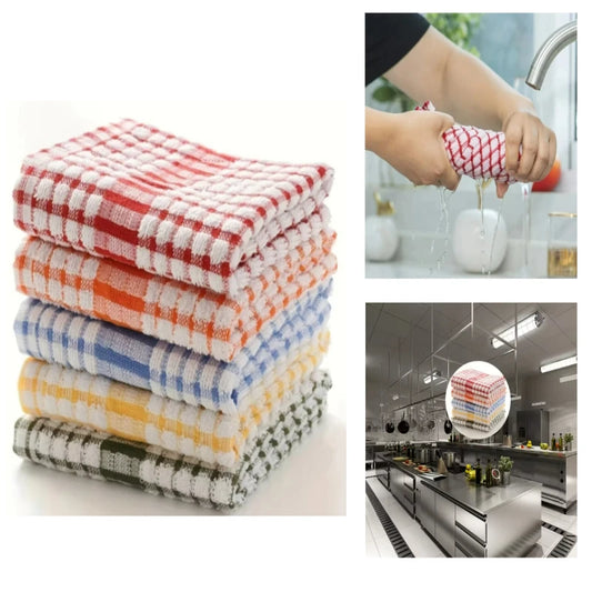 Absorbent Checkered Kitchen Towel Cleaning Cloth Absorbent Pure Cotton TeaTowel Thickened Quick-drying Small Towel Tea Table Rag