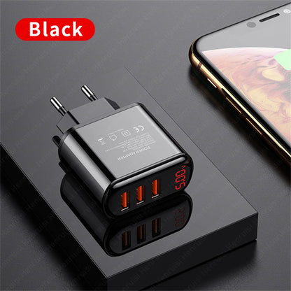3.4A USB Charger Digital Display Fast Charging Quick Charge 3.0 Mobile Phone Chargers Adapter For iPhone Samsung Xiaomi Huawei