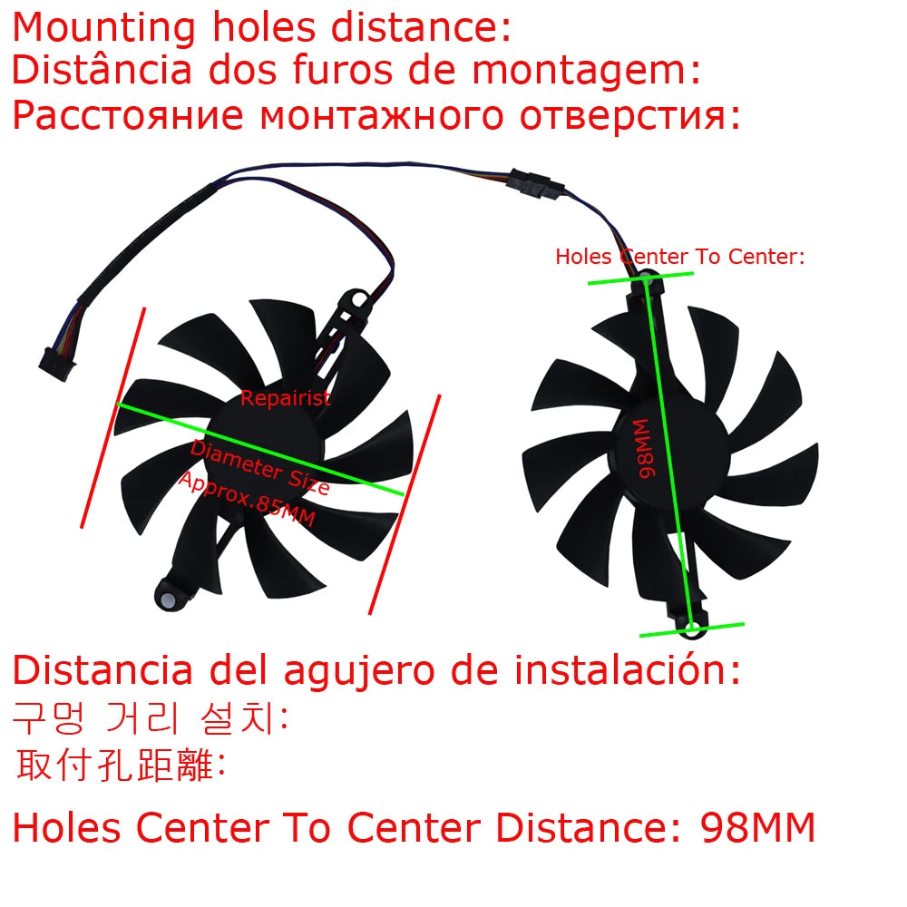 Graphics Cooler Video Card Fan For 51risc RX6600M RX580 8G,For 51RISC RX590 590 GME 8GB Gaming,2Pcs/Set,XY-D09015B