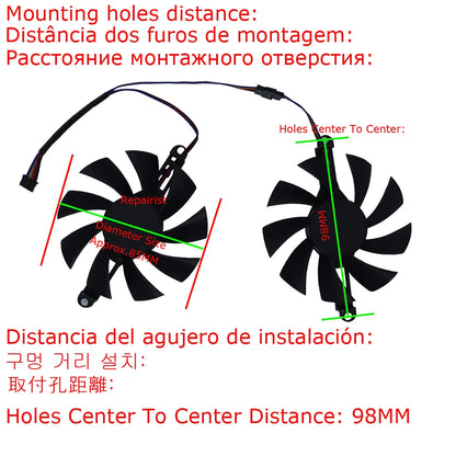 Graphics Cooler Video Card Fan For 51risc RX6600M RX580 8G,For 51RISC RX590 590 GME 8GB Gaming,2Pcs/Set,XY-D09015B