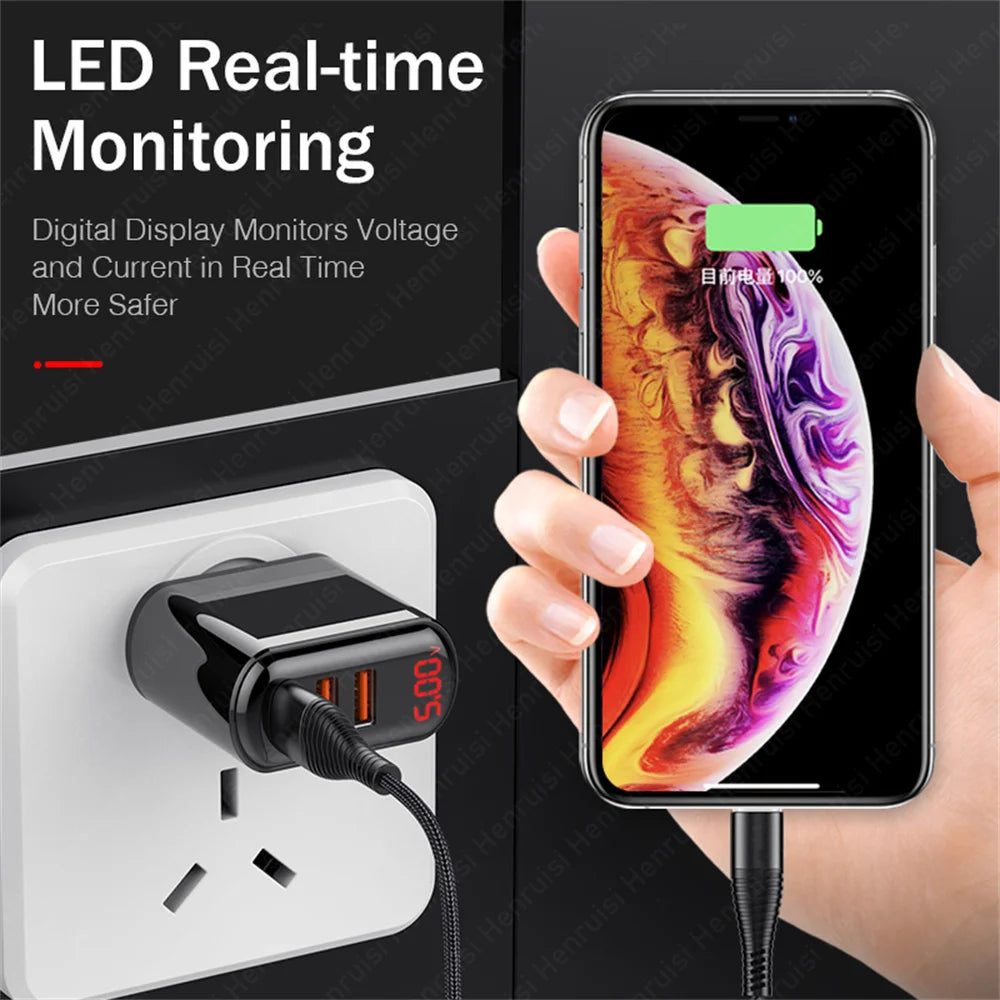 3.4A USB Charger Digital Display Fast Charging Quick Charge 3.0 Mobile Phone Chargers Adapter For iPhone Samsung Xiaomi Huawei