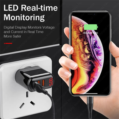 3.4A USB Charger Digital Display Fast Charging Quick Charge 3.0 Mobile Phone Chargers Adapter For iPhone Samsung Xiaomi Huawei