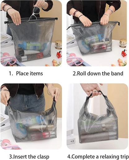 1PC Waterproof Mesh Cosmetic Bag for Travel, Gym, Bathroom, Quick-Dry Toiletry Organizer with Handle Portable Makeup Pouch
