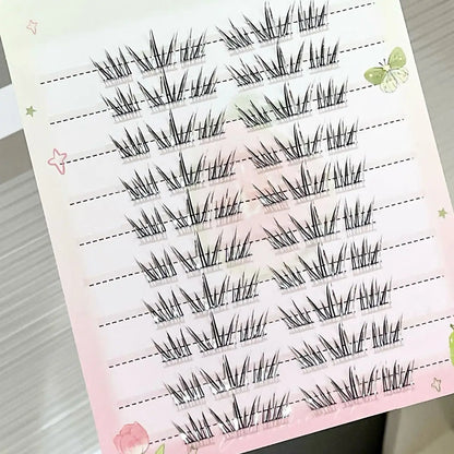 DIY Cluster Punk Silver Black Self-adhesive Glue Free False Eyelashes Segmented Thin Stems Halloween Makeup Girl Lashe Extension