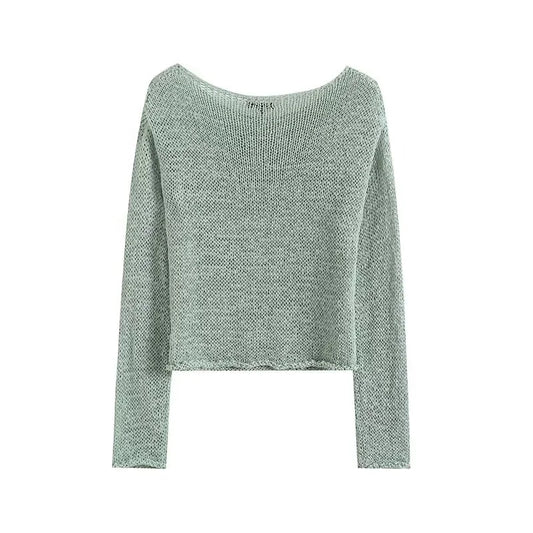 KEYANKETIAN 2024 Autumn New Women's Light green Sweater Simple style O-Neck Long Sleeve Soft Loose Pullover Cropped Knitted Top