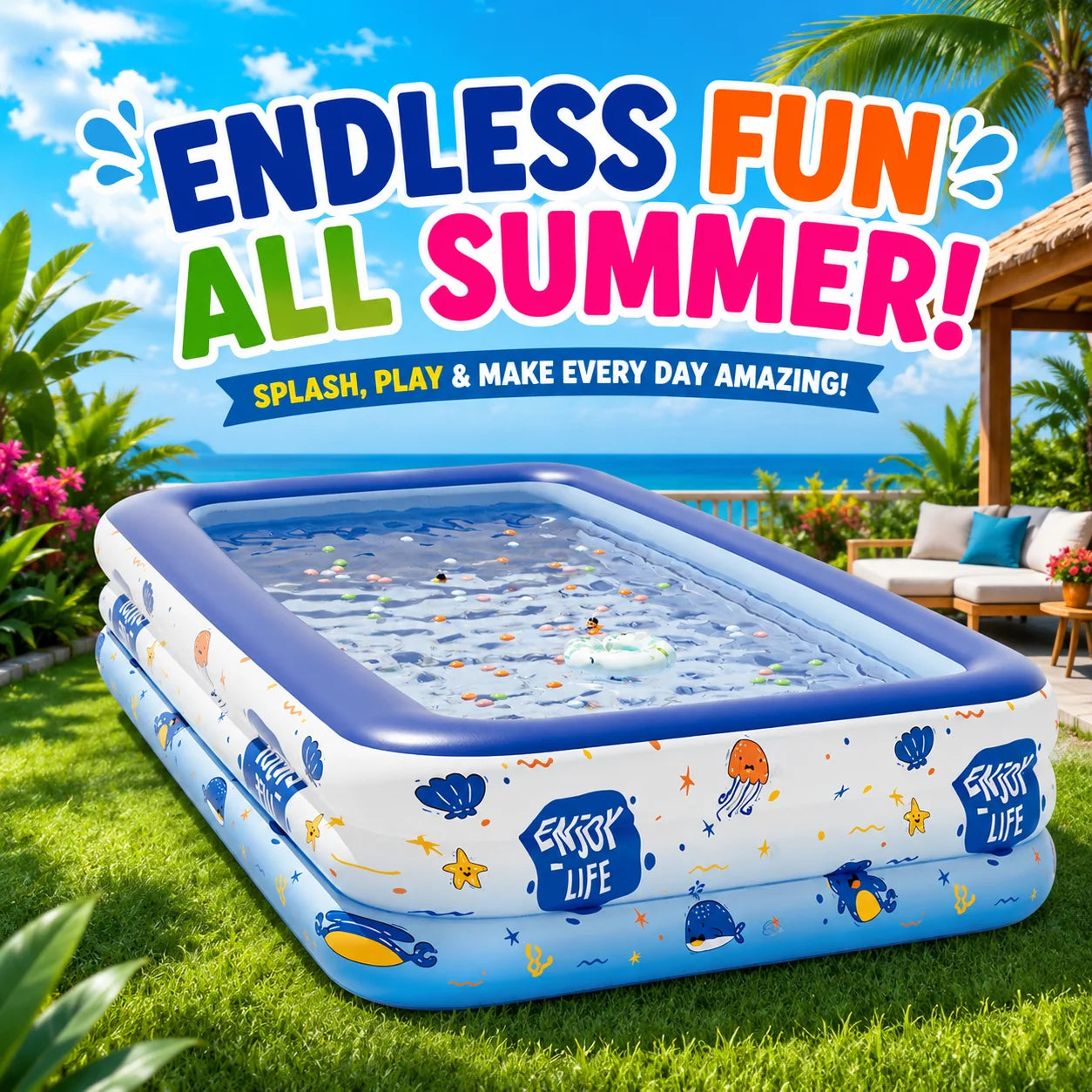 1PC Swimming Pool for Family Pattern Blue Big Inflatable Large PVC Pools Baby Swimming Pools Indoor Outdoor Toddler Bathtub
