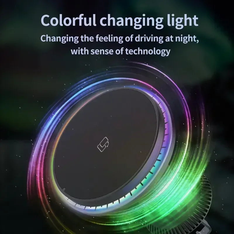 Magnetic Car Wireless Charger RGB For iPhone 13 14 15 16 17 Pro Max Macsafe Car Phone Holder Stand Mount Fast Charging Station