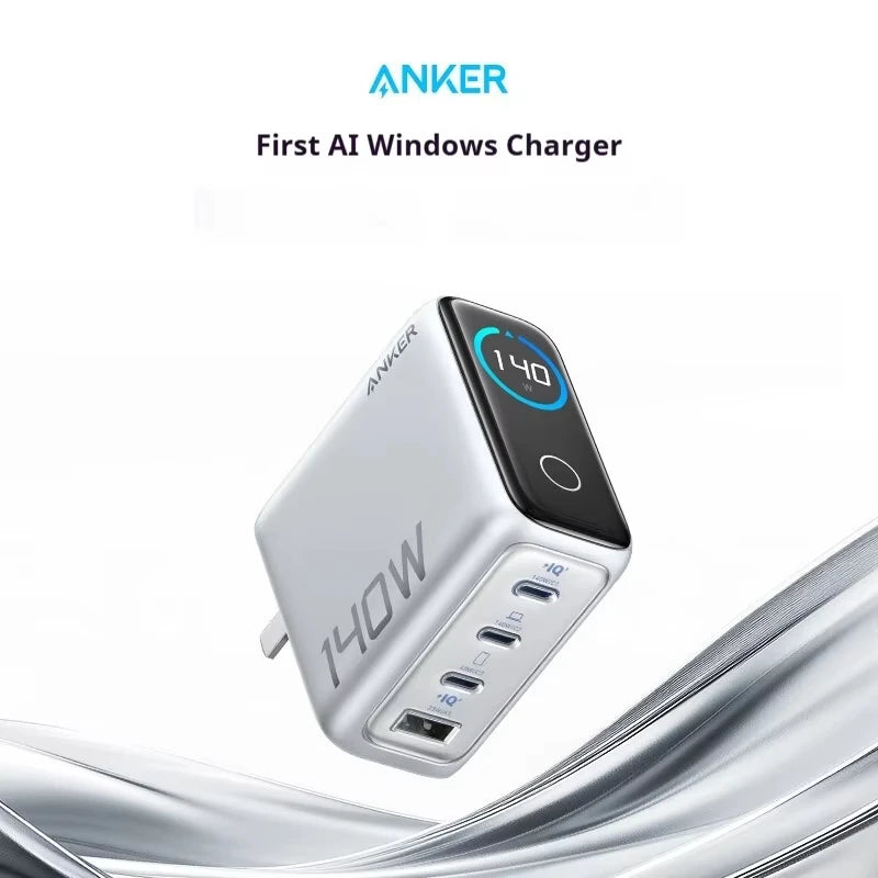 Original Anker Zolo 140W GaN Charger AI Display Screen Four-Port Fast Charge Mobile Phone Chargers Portable Phone Power Adaptor