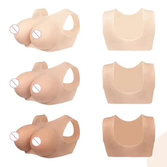 KUMIHO BCDEG Cotton Breast Forms Round Neck Cutout Sissy Fake Boobs Transgender Cosplay Crossdressing Sissy for Men Fake Chest