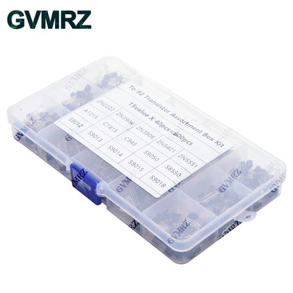 600PCS 15Value x 40Pcs Transistor TO-92 Assortment Box Kit Transistors 2N2222 2N3904 2N3906 C945 S8050 Direct-plug triode box