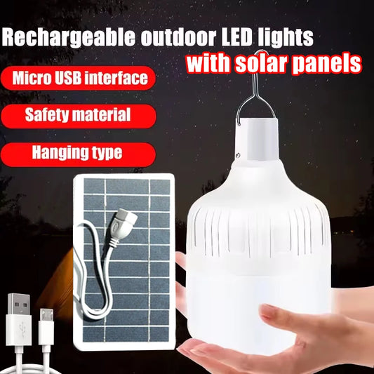 LED Portable Lights with Solar Panel Outdoor USB Rechargeable Emergency Lanterns Hanging Camping Energy Saving Bulb Tent Garden