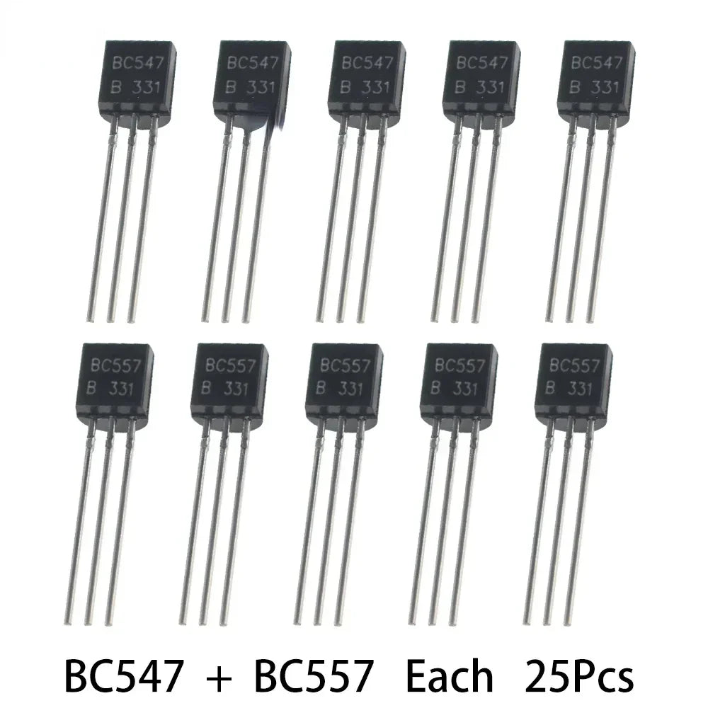 50Pcs/set Electronic Transistors Kit NPN PNP BC547 BC557 Each 25pcs Transistor Kit Bc557 Bc547 Transistor DIY Electronic Kit