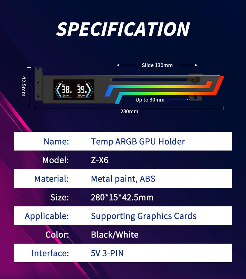 ARGB 5V 3PIN graphics card bracket adjustable height ARGB AURA SYNC computer graphics card VGA bracket