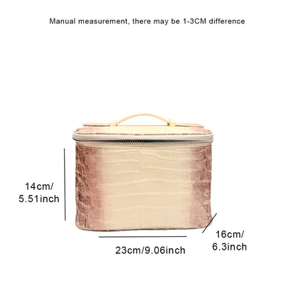 Luxury Embossed Crocodile Leather Makeup Bag Travel Toiletry Organizer Portable Cosmetic Pouch Women Storage Practical Durable