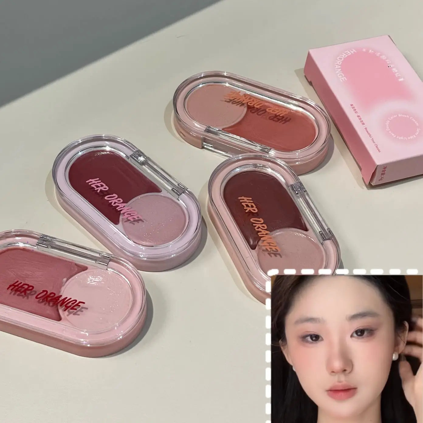 Water Light Peach Cream Blush Two-tone Face Brightening Orange Pink Blusher Plate Makeup Lasting Moisturizing Cheek Tint Rouge