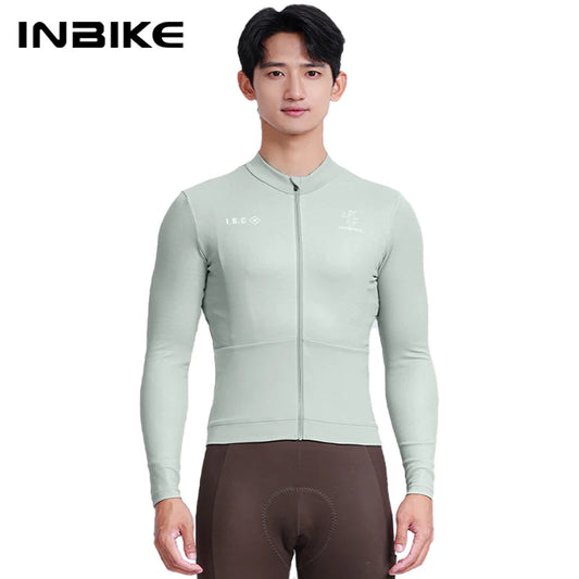 INBIKE Men's Thermal Fleece Long Sleeve Cycling Jersey Autumn Winter Windproof Breathable Jackets for Road Bike Riding Clothing