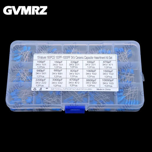 15Values 180PCS 3KV Ceramic Capacitors 100PF 10000pF High Voltage Ceramic Capacitors DIP 100PF 150PF 220PF 330PF 470PF 560PF