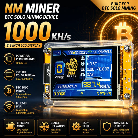NMMiner NerdMiner V3 2.8 inch Lucky Miner BTC Solo Lottery Mining Crypto Miners Bitcoin Solo Mining Machine 350kh/s or 1000kh/s