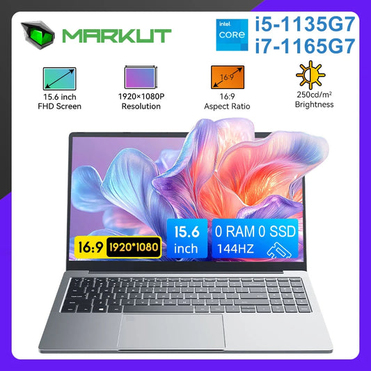 Markut Laptop 15.6 Inch Portable Notebook With Intel CPU I7-1165G7 No RAM No SSD 1920*1080 FHD Display Laptop - German Keyboard