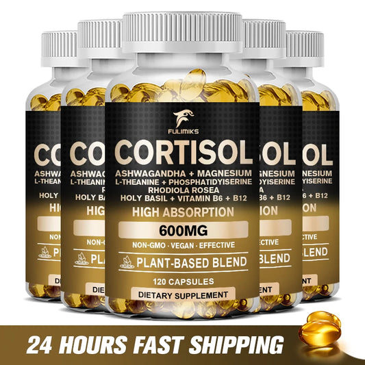 Cortisol Supplement, Hormone Balance, Magnesium, Ashwagandha, Rhodiola, L-Theanine, Vitamin B6 & B12, Mood, Focus, Sleep Support