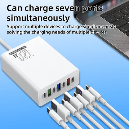 120W Charging Head 7 Ports 3USB+4PD Fast Charging Phone Charger Head 5V4A US/EU/UK Standard Charger for Mobile Phones