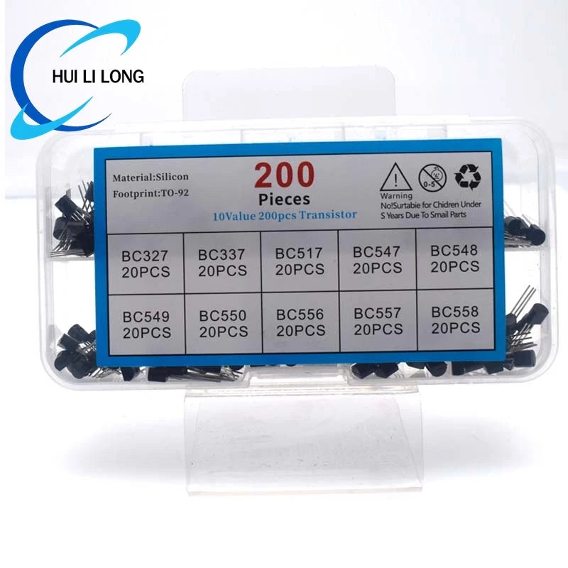 200Pcs Transistor Assortment PNP NPN TO-92 Transistor Kit Assortment Box BC327 BC337 BC517 BC547 BC548 BC549 BC550 BC556 BC557