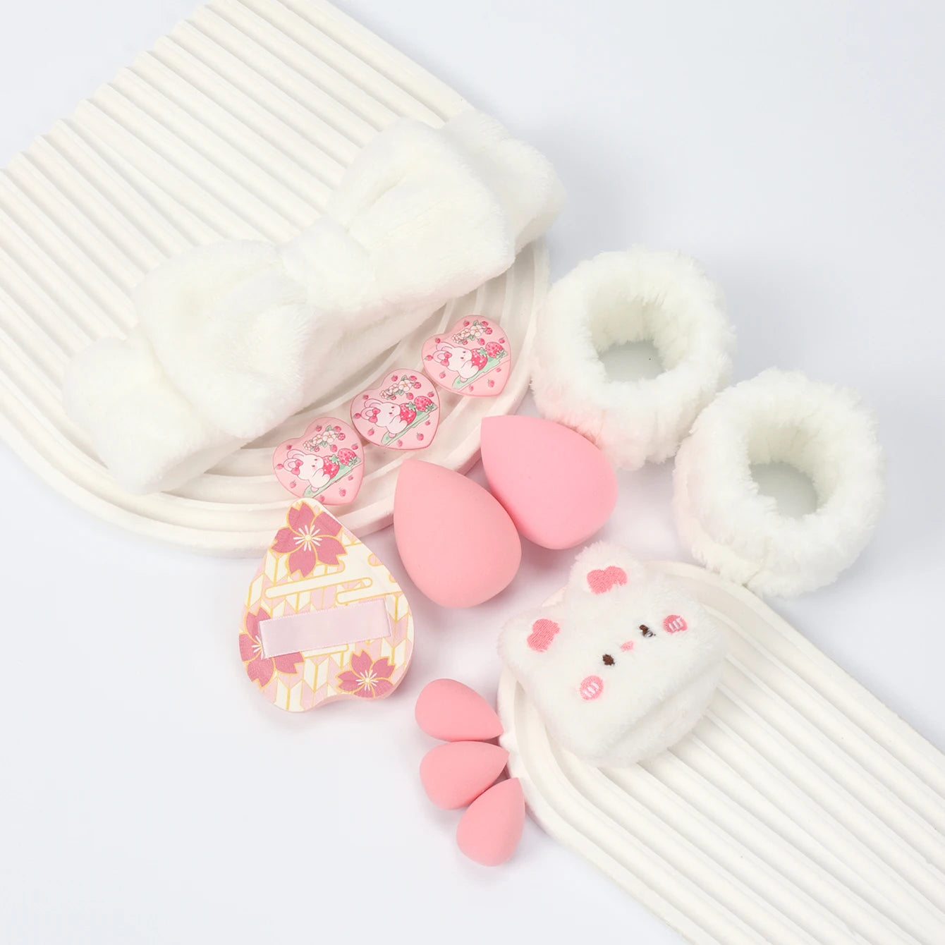 Embroidered Powder Puff Headband 13-Piece Set, Suitable for Applying and Setting Makeup, Suitable for All Skin Types