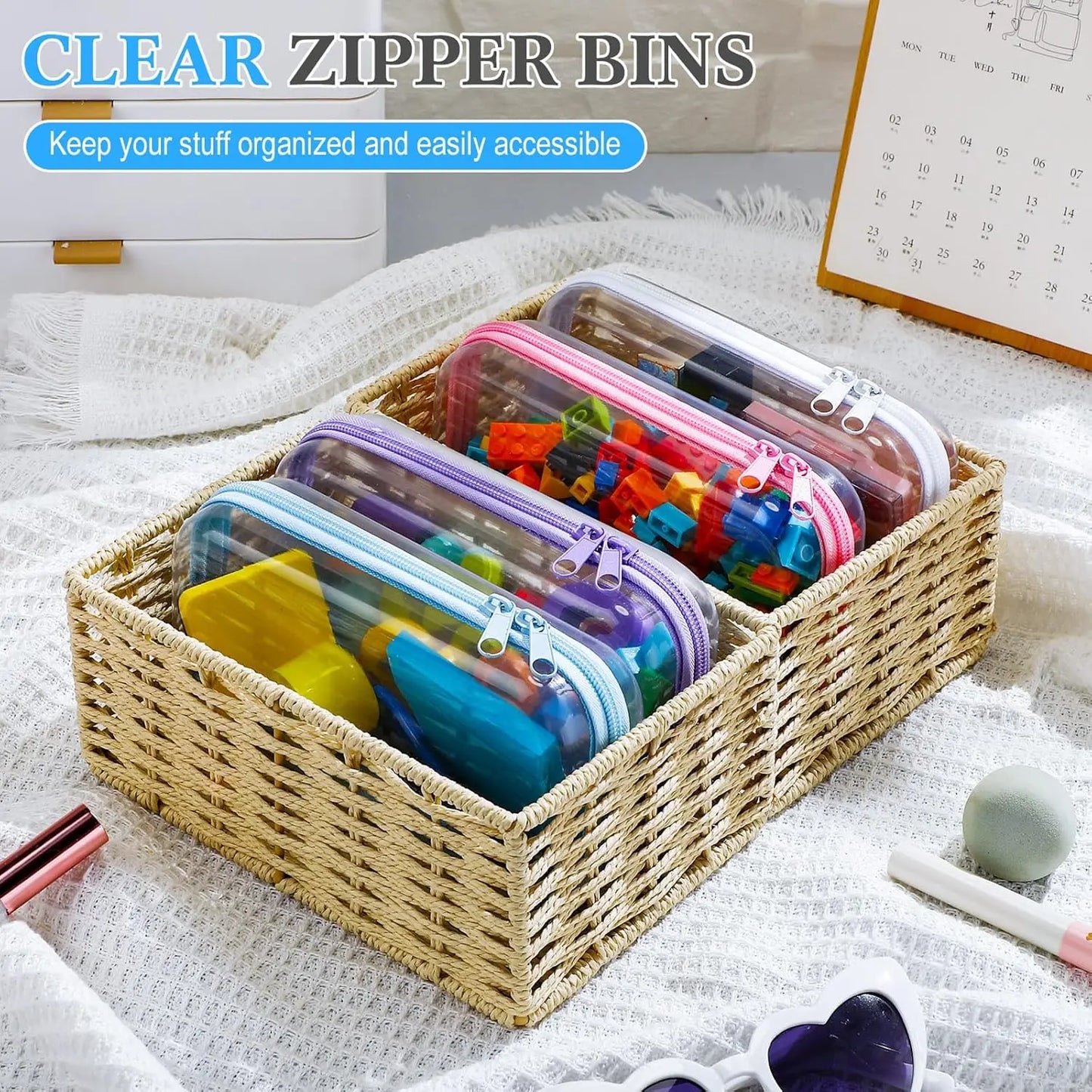 4 Pcs Hard Clear Zipper Case Makeup Bags Plastic Pencil Pouch Transparent Storage Box Containers for Cosmetics, Snacks, Building