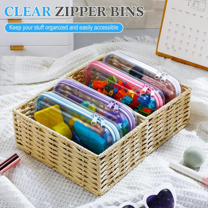 4 Pcs Hard Clear Zipper Case Makeup Bags Plastic Pencil Pouch Transparent Storage Box Containers for Cosmetics, Snacks, Building