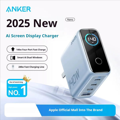 Original Anker Zolo 140W GaN Charger AI Display Screen Four-Port Fast Charge Mobile Phone Chargers Portable Phone Power Adaptor