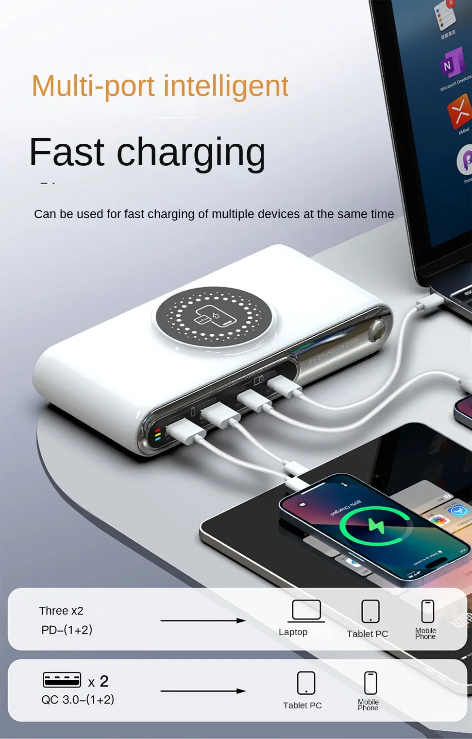 Mobile Phone Fast Charging 6-in-1 Multi-Function Charger Fast Charging 2PD Port Total Power 72W Single-port Maximum 45W Charger