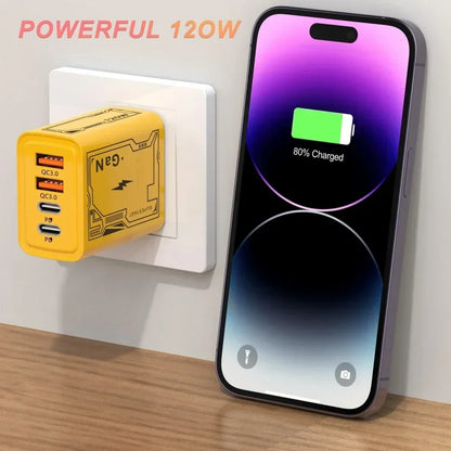 120W Original Charger EU/UK/US 4-Ports Ultra Fast Charging Type-C GaN Phone Charger USB-C QC 3.0 Universal Phone Adapter