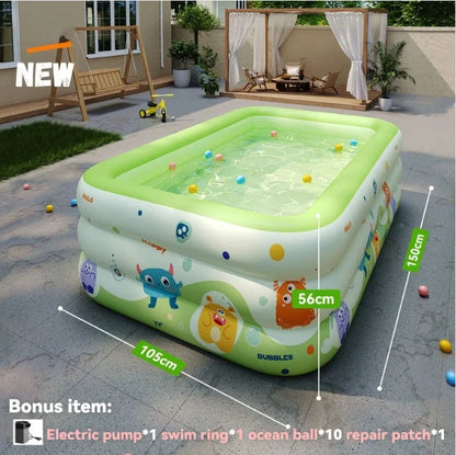Kids Baby Inflatable Swimming Pool, 3 Layers Thickened 1.5m Large Pool for Indoor Outdoor Household Play