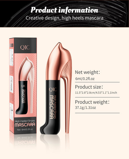 QIC High-heeled Shoes Mascara 3D Fiber Mascara, Long Black Volumizing Eyelash Extension, Waterproof Eye Makeup Tool