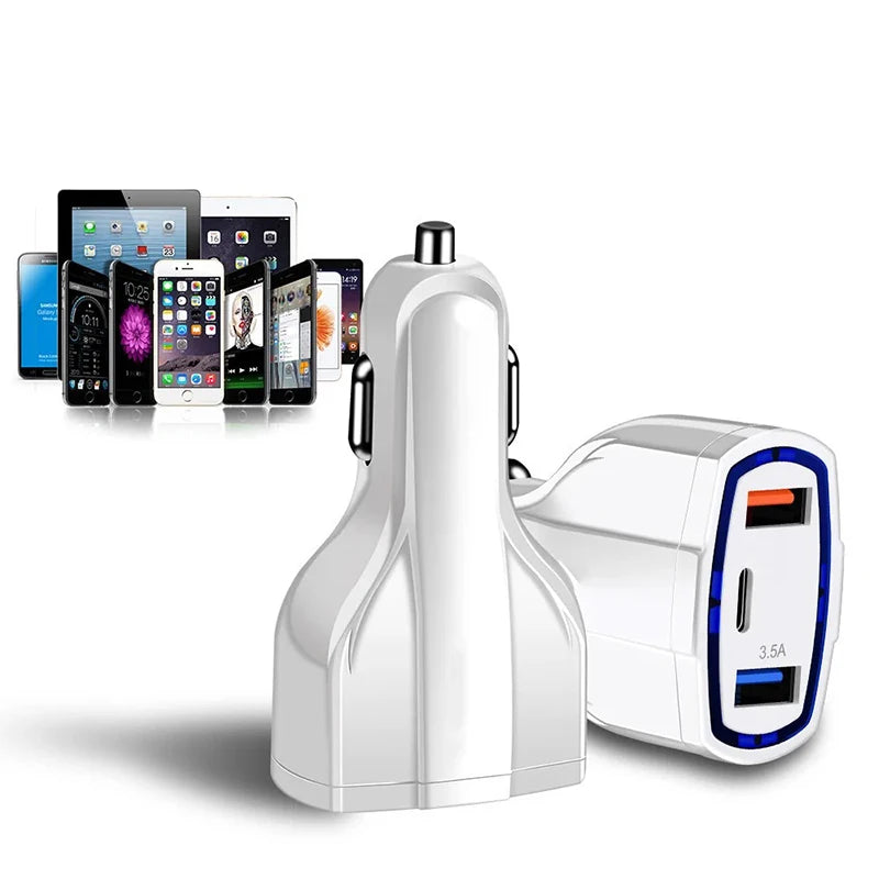 3.5A Car Charger 35W USB Type C Quick Charge3.0 Fast Charging Adapter for iPhone 15 14 Xiaomi Redmi Sansung Mobile Phone Charger