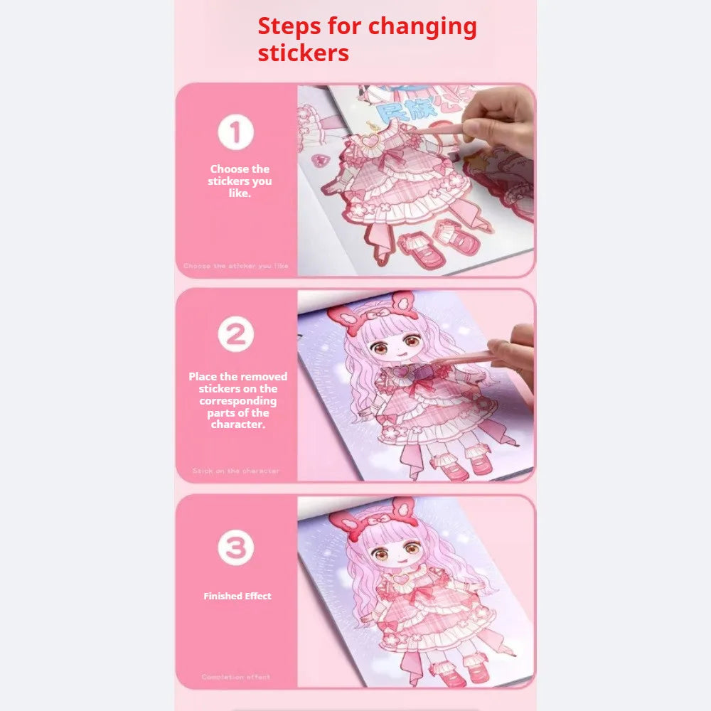DIY Dress Up Sticker Girl Paper Doll Quiet Book Sweet Cool Girl Star Doll Change Clothes Scrapbook Craft Children's Makeup Book