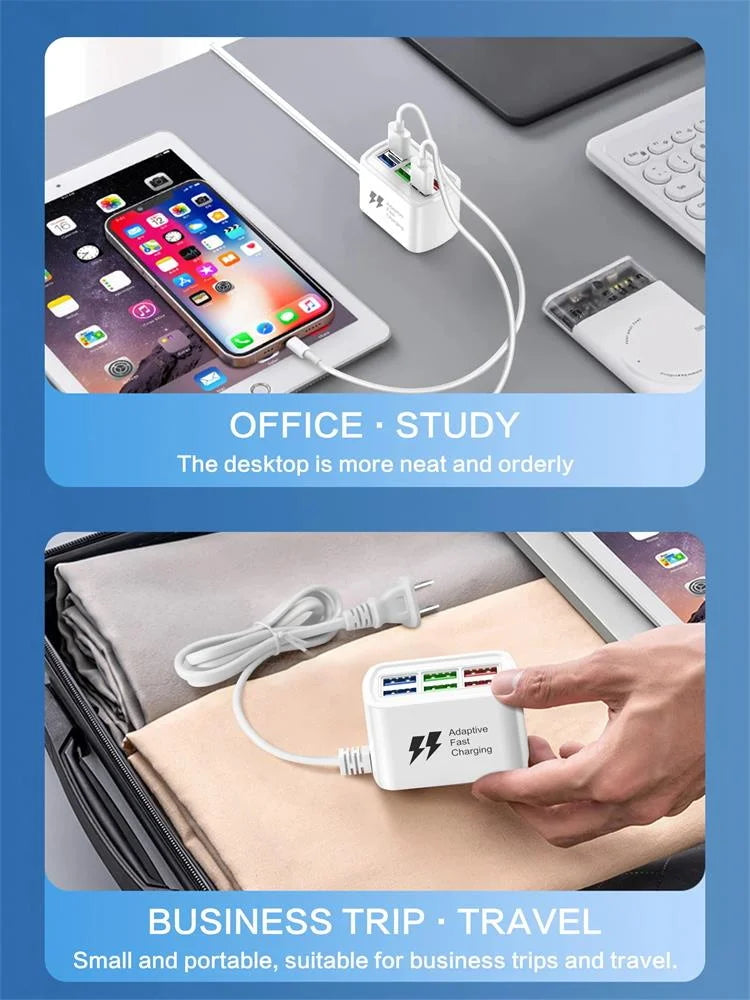 6 USB Charger Power Strip Universal Fast Charging EU/US Plug Phone Charger Adapter Electric Socket Extension Cable Table Socket