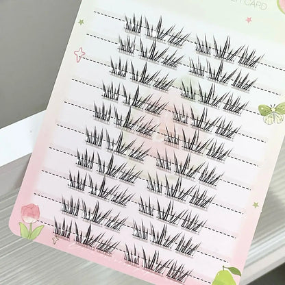 DIY Cluster Punk Silver Black Self-adhesive Glue Free False Eyelashes Segmented Thin Stems Halloween Makeup Girl Lashe Extension