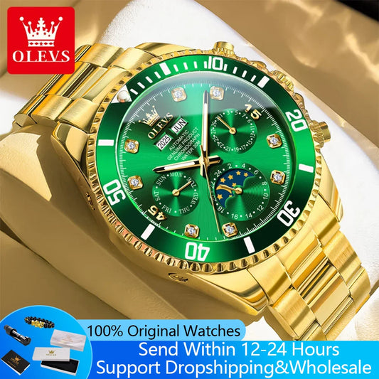 OLEVS 6729 Automatic Watch Man 24 Hour Moon Phase Mechanical Watch For Men Luxury 30M Waterproof Luminous Date Men's Wristwatch