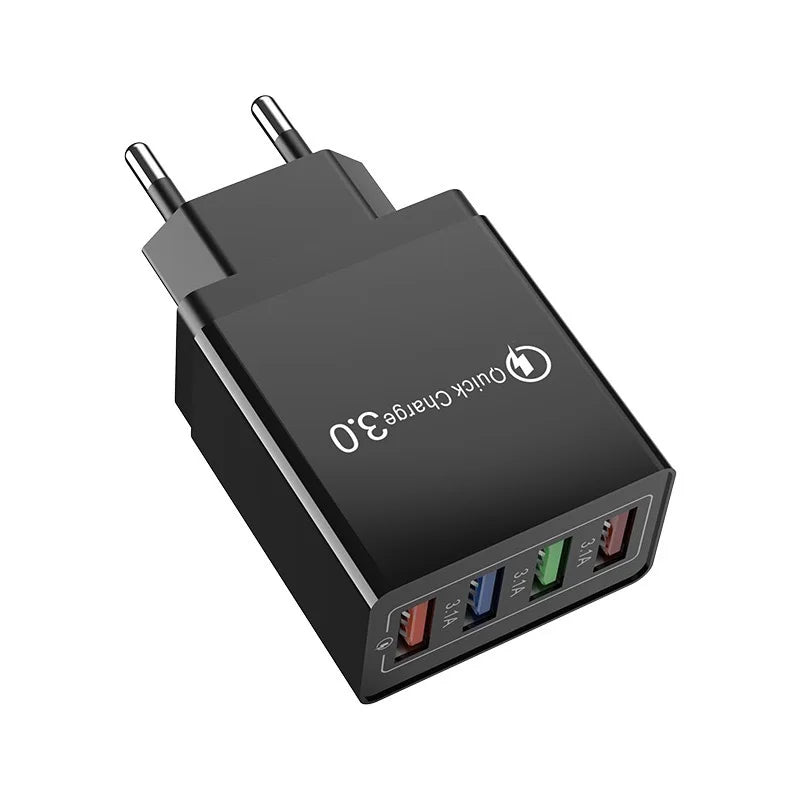 3A EU/US Plug USB Charger 4 Ports Quick Charge 3.0 Mobile Phone Charger Adapter For iPhone Huawei Xiaomi Travel Mobile Charger