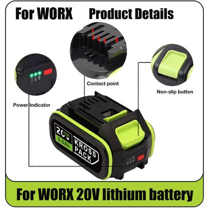 Hot For WORX WA3520 6000mAh/8000mAh Li-ion Battery For dewalt tools for WORX 5pin WA3525 20V Cordless Power Tool Model Battery