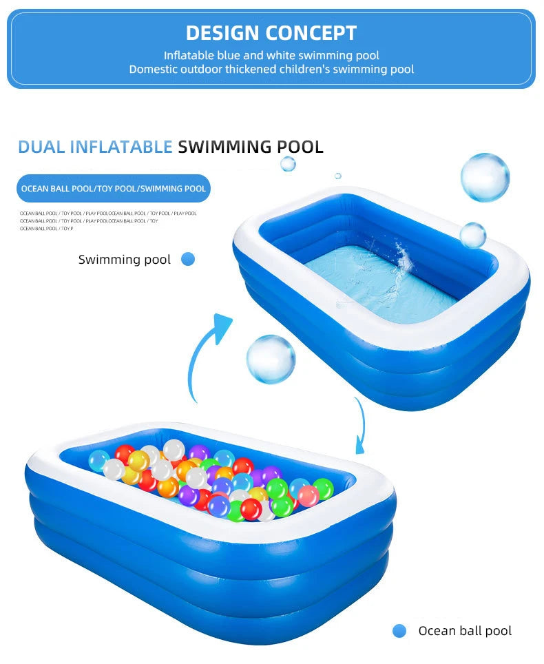 2m/2.6m Large Inflatable Swimming Pool Adults Kids Pools Bathing Tub Outdoor Indoor Bathtub Water Pool Family Party Toys