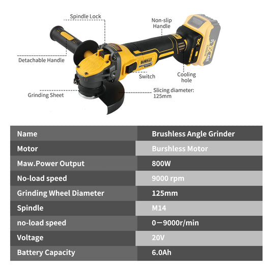 DEWALT DCG409 Angle Grinder - 20V Brushless, Wireless Cutting & Polishing Tool, 125mm Rechargeable & Portable