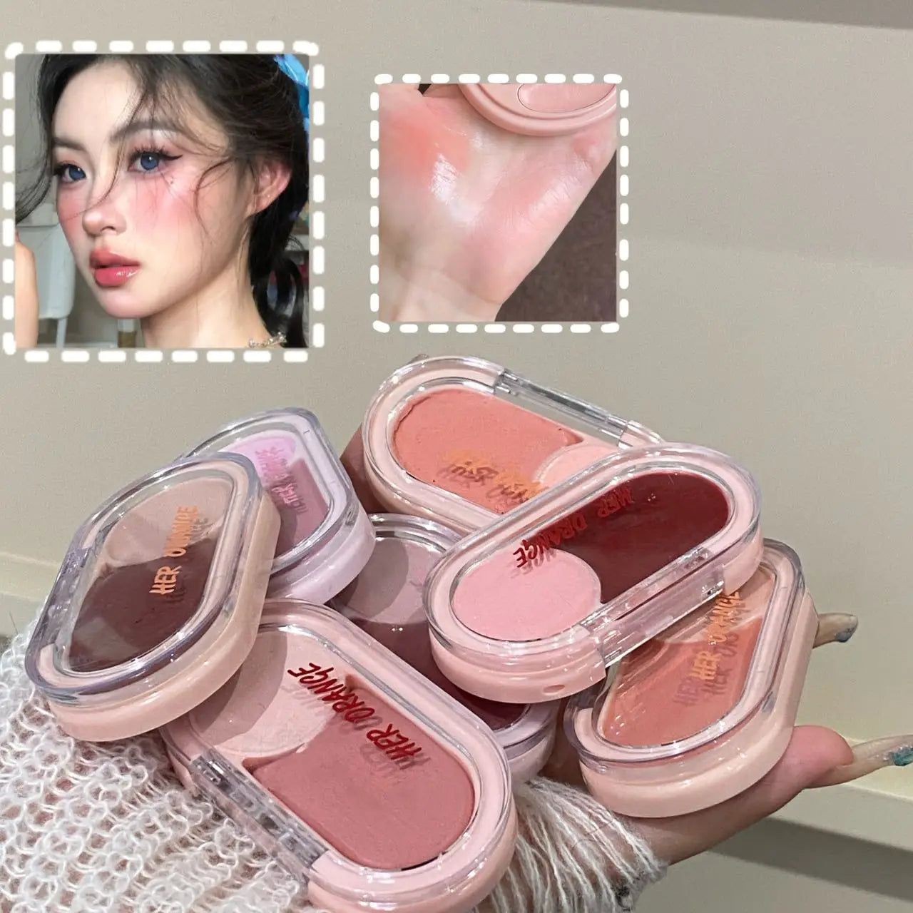 Water Light Peach Cream Blush Two-tone Face Brightening Orange Pink Blusher Plate Makeup Lasting Moisturizing Cheek Tint Rouge