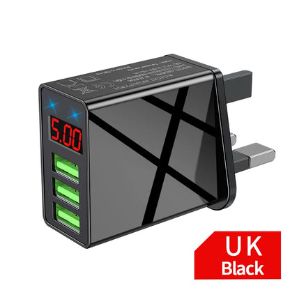 3.4A USB Charger Digital Display Fast Charging Quick Charge 3.0 Mobile Phone Chargers Adapter For iPhone Samsung Xiaomi Huawei